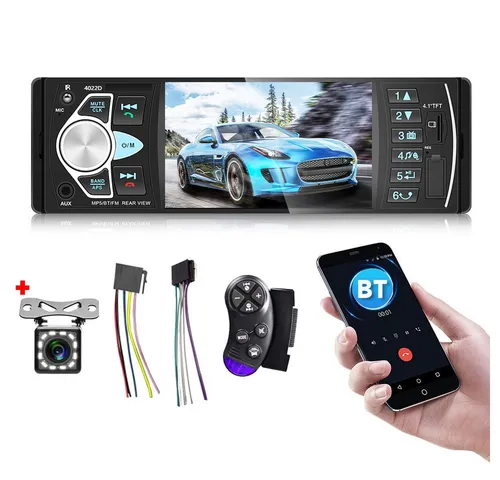 Hikity 4 Zoll 1Din Autoradio mit Rückfahrkamera - Autoradio mit 4,1 Zoll TFT-Bildschirm, Bluetooth-Freisprechanlage und Rückfahrkamera-Funktion für mehr Sicherheit im Straßenverkehr.