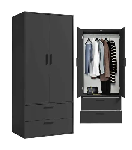 mokebo Kleiderschrank 'Der Kleiderheld' - Kompakte Stauraumlösung für kleine Räume - Kleiderschrank (80x180x51 cm) mit 2 durchlaufenden Schubladen, ideal für Schlafzimmer und Ankleidezimmer. Hergestellt aus nachhaltigem Holz, bietet er viel Platz und ist einfach aufzubauen.