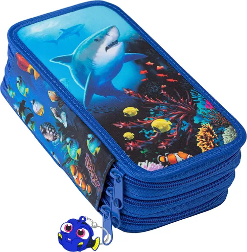 Mäppchen Federtasche 3 Fach, Hei Ocean [150] - Federmäppchen mit 3 Reißverschluss-Fächern – Ideal für Schule und Büro, bietet organisierte Aufbewahrung für Schreibutensilien und mehr. Robustes Design mit praktischem Schlüsselanhänger.