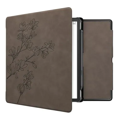 kwmobile Hülle kompatibel mit Amazon Kindle Scribe (2022/2024) Hülle - Kunstleder Cover - Magnolien Grau