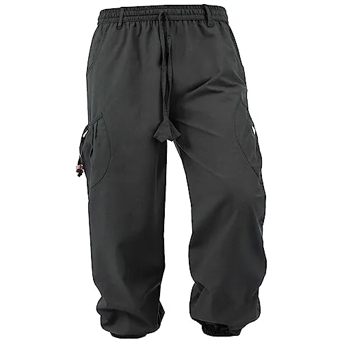 Kunst und Magie Unisex Goa Pluderhose Pumphose Freizeithose Cargohose Baumwolle, Größe:3XL, Farbe:Black/Schwarz