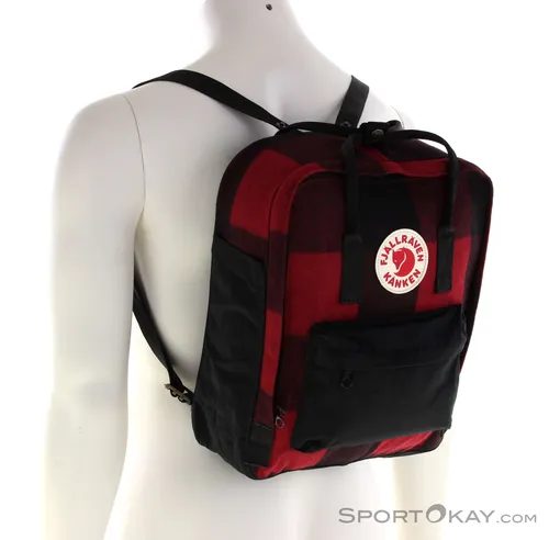 Fjallraven Kånken Re-Wool Rucksack – Rot Schwarz - Wanderrucksack mit 16 Litern Volumen, aus umweltfreundlichem G-1000 Heavyduty Eco S, ideal für Outdoor-Abenteuer und Alltag.