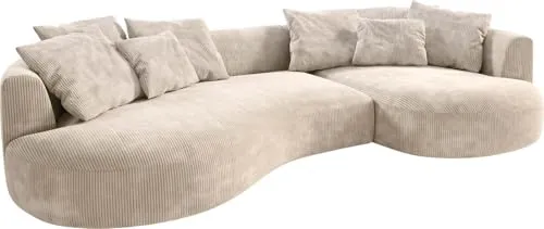 DELIFE Sofa Edina Cord Beige 330x170 cm - Sofagarnitur mit asymmetrischem Look, inklusive 8 hochwertigen Kissen für zusätzlichen Komfort und stilvolle Eleganz. Der weiche Cordstoff und die robuste Verarbeitung garantieren Langlebigkeit.