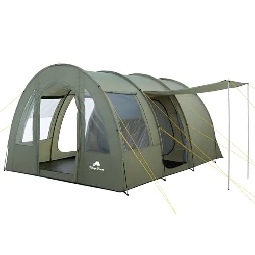 CampFeuer Zelt TunnelX für 4 Personen - Olivgrün - Zelte für Familien und Gruppen | Tunnelzelt mit 5000 mm Wassersäule und 3 Eingängen für optimale Belüftung und Komfort beim Camping.