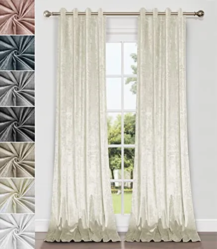 Home Direct Vorhänge, Gardinen aus zerknittertem Samt, Vorhang mit Ösen, ungefüttert, 2 x 175cm x 140cm(LxB), 1 Paar Creme
