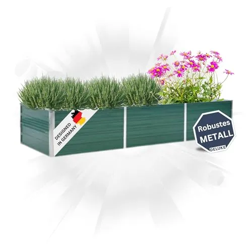 DELUKE Hochbeet für Garten Oskar Grün | 240x80x45cm | Verzinkter Stahl | Wetterfest | Gartenbeet Kräuterbeet Blumenbeet Beet hoch Frühbeet für Garten Gemüsebeet