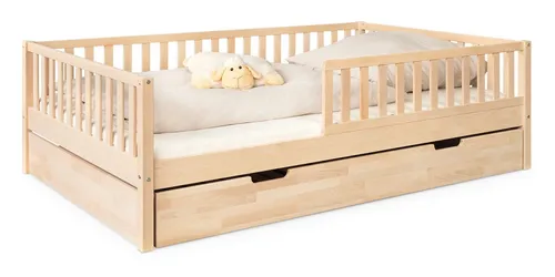 Ehrenkind Kinderbett Livo aus Buchenholz, inkl. Rausfallschutz - Hochwertiges Kinderbett aus massivem, FSC® zertifiziertem Buchenholz mit abnehmbarem Rausfallschutz für Sicherheit und Flexibilität – ideal für die Entwicklung von Eigenständigkeit.