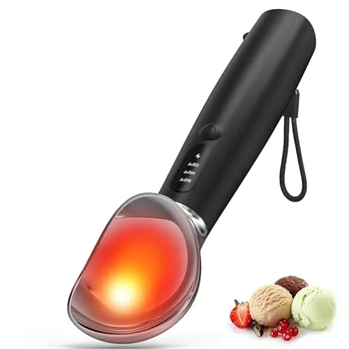 Beheizbarer Eisportionierer Edelstahl – Wiederaufladbarer Eislöffel mit 3 Temperaturen und LED-Display