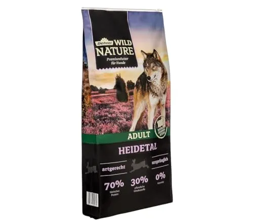 Dehner Wild Nature Hundefutter Heidetal - Getreidefreies Trockenfutter mit Kaninchen, 12 kg - Premium Hundefutter für ausgewachsene Hunde, getreidefrei und zuckerfrei. Hoher Fleischanteil mit natürlichen Zutaten für eine artgerechte Ernährung.