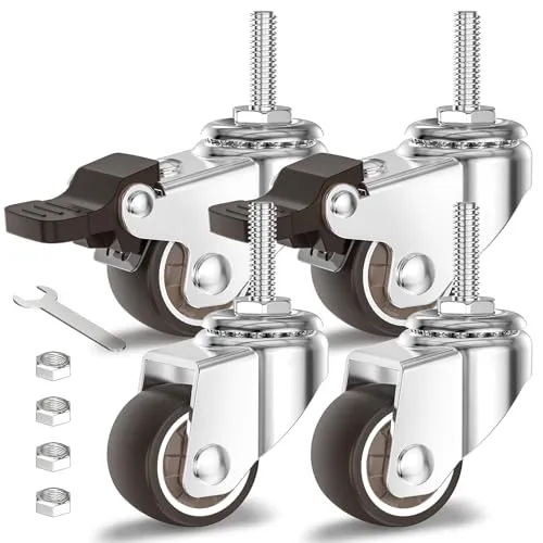 HOLKIE Lenkrollen Rollen für Möbel 25mm Möbelrollen Klein Gummirollen Transportrollen mit Bremsen M8-1 x 20mm (Stem Diameter 8mm Stem Length 20mm) Gesamttragfähigkeit 40kg (2 mit Bremsen und 2 ohne)