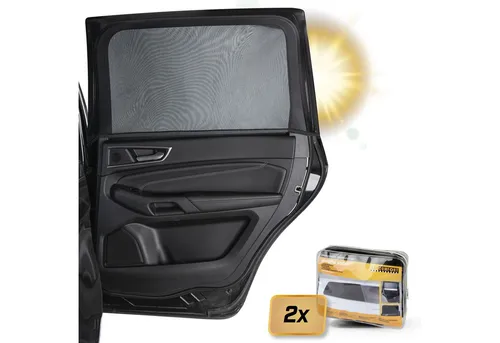 CarComfort Autosonnenschutz - 2 Stück Schwarz - Effektiver Sonnenschutz für Kfz-Fenster, aus strapazierfähigem Polyester Jersey, einfach zu montieren und ideal für eine angenehme Fahrt.
