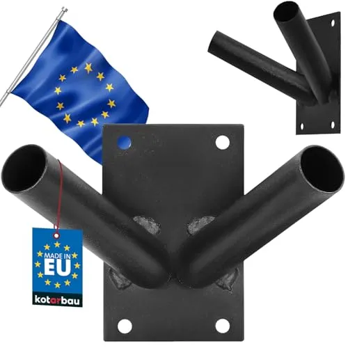 KOTARBAU® Fahnenhalter 2-Fach Verschrauben Fahnenmasthalter Fahnenmast Fahne Flagge Pulverbeschichtet Schwarz Flaggenhalter Fahnenstange Halterung Griff Wandbefestigung Fahnenwandhalter 70 x 110 mm