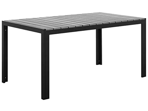 BELIANI Gartentisch Grau und Schwarz 150x90 cm - Moderner Gartentisch für 6 Personen aus robustem Kunstholz und pulverbeschichtetem Aluminium, ideal für Terrasse und Garten. Wetterbeständig und langlebig, perfekt für jedes Outdoor-Setting.
