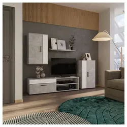 Vicco Wohnwand Berno, 4-teilig, Beton/Weiß von Vicco