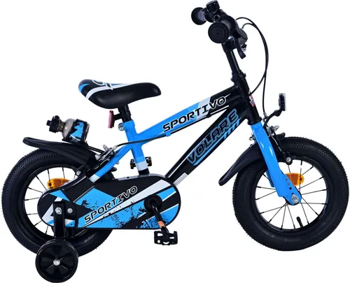 Volare Sportivo Kinderfahrrad 12 Zoll - Blau Schwarz mit Sicherheitsbremsen - Jugend- & Kinderfahrräder mit zwei Handbremsen und geschlossenem Kettenkasten für maximale Sicherheit. Höhenverstellbarer Sattel und Lenker sorgen für langen Fahrspaß!