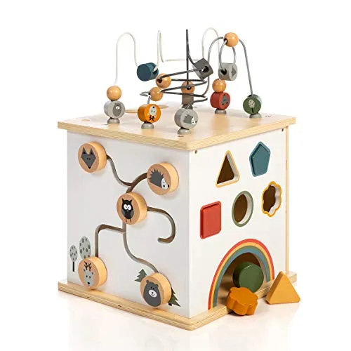 SUN Motorikwürfel Waldtiere aus Holz XXL inklusive Kochplatten - Spielwürfel mit Mini-Küche