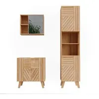 Vicco Badmöbel-Set Lucie, 3-teiliges Bambus-Set - Komplettprogramm für Badezimmer, stilvolles Design und praktische Funktionalität für jedes Badezimmer. Pflegeleichtes MDF und eleganter Spiegel inklusive.