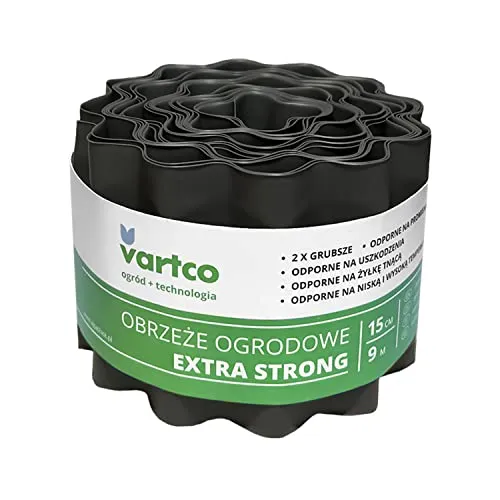 Vartco Extra Strong Rasenkante Gartenzaun Wellige Beeteinfasung Mähkante Garten Palisade Wurzelsperre Kunststoff Graphit (15cm x9m)