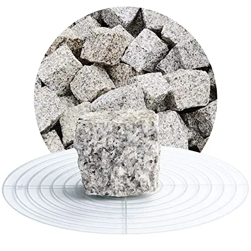 Granit Pflastersteine hellgrau 5x5x5 cm - 25 kg Sack - Baumaterial für zeitloses Gartendesign, ideal für feine Pflasterarbeiten und kreative Muster. Hochwertige Granitsteine aus dem Fichtelgebirge werten jeden Außenbereich auf.