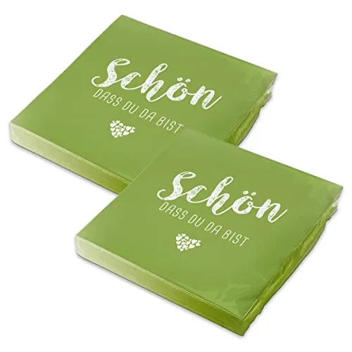 itenga Servietten Schön dass du da bist 30 x 30cm 3-lagig 40 Stück für Kommunion Konfirmation Hochzeit Taufe und andere Feiern (frühlingsgrün)