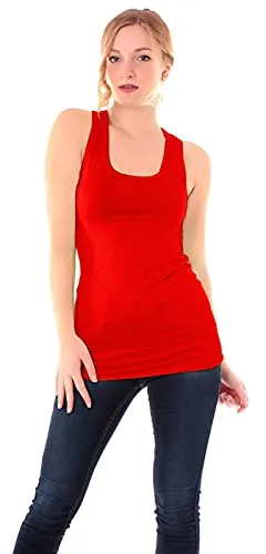 Easy Young Fashion - Damen Basic Tanktop - Fitness Top - Ringerrücken Sport - Shirt Skinny Fit Trägertop Unterhemd 8002 - Rot