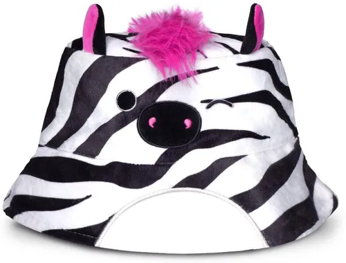 Squishmallows Tracey Eimer Hut - Kuscheltiere: Bezaubernder Bucket Hat mit Zebrastreifen und süßem Zwinkergesicht, ideal für Abenteuer und stylische Auftritte!
