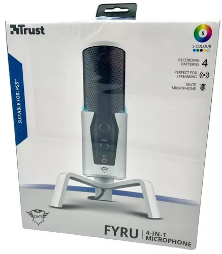 Trust Gaming GXT 258W Fyru 4-in-1 USB Mikrofon - Mikrofon mit omnidirektionaler Richtcharakteristik und Dämpferfunktion, ideal für Streaming und Gaming auf PC und Konsolen.