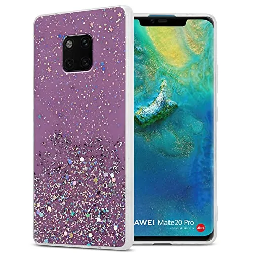Cadorabo Hülle kompatibel mit Huawei Mate 20 PRO Rundumschutz TPU Silikon Case Mädchen Glitzer Strass Design Slim Kratzfest Weiche Gummi Bling Schutzhülle für Huawei Mate 20 PRO in Lila