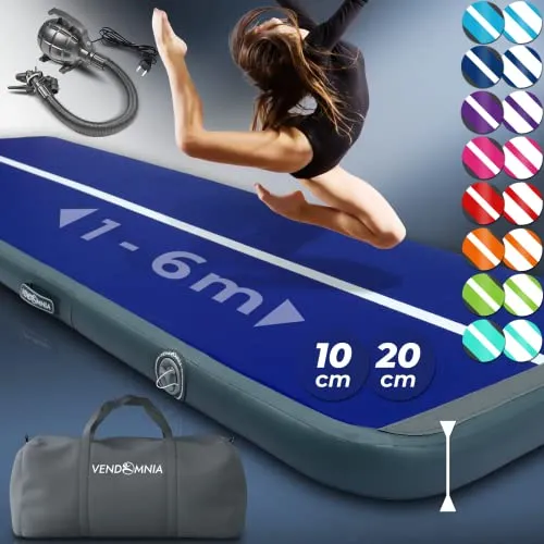 VENDOMNIA Airtrack Matte, 10/20cm hohe aufblasbare Gymnastikmatte in Länge 1/2/3/4/5/6/7/8 m, mit elektrischer Pumpe & Tasche, Tumbling Matte, Turnmatte, Trainingsmatte, Fitnessmatte, Sportmatte,Yoga