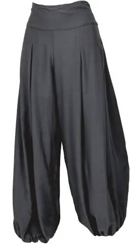 GURU SHOP Boho Pluderhose - Anthrazit für Damen, Synthetisch, Größe S/M - Bequeme Haremshose mit gesmoktem Bund für einen perfekten Sitz. Vielseitig kombinierbar mit Oberteilen und ideal für lässige Boho-Looks.