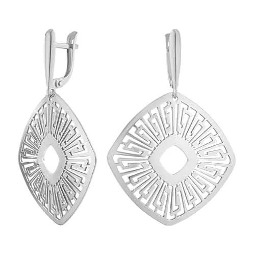Elegante Damen Ohrringe aus 925 Sterling Silber, Geometrisches Design mit Durchbruchmuster, Rhombusform, Leverback-Verschluss