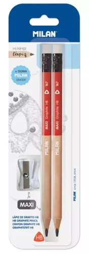 Ołówek maxi HB z gumką 2szt + temperówka maxi Milan 8411574085447