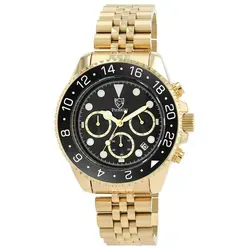 Pierrini Herrenuhr mit Edelstahlband, Chronograph, Ø 44 mm, goldfarben/ schwarz/ schwarz