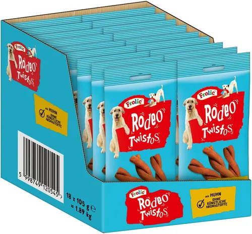 Frolic FROLICTM RODEOTM TWISTOSTM Beutel Huhn 18 x 6 Stück - Leckerbissen für Hunde, mit hochwertigem Huhn, ideal für kleine bis große Hunde. Ein schmackhafter Snack, der die Fütterung abwechslungsreich gestaltet.