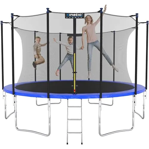 Kinetic Sports Gartentrampolin SALTO, Ø 366 cm – Kindertrampolin mit Sicherheitsnetz und Leiter