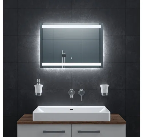 BR Bringer LED Badspiegel 70x50 cm - Dimmbar mit Anti-Beschlag - Badezimmer Wandspiegel mit modernem Design, dimmbaren Licht und Anti-Beschlag Funktion für klare Sicht nach dem Duschen. Ideal für jedes Badezimmer!