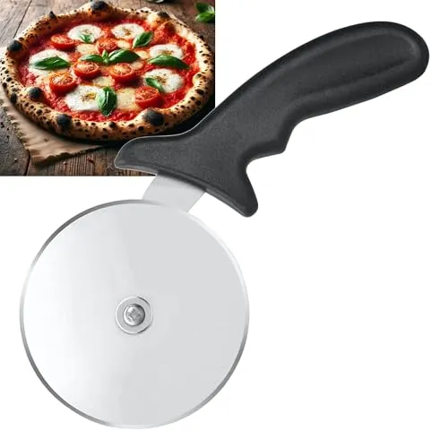 Pizzaschneider extra scharf – Profi Pizzarad 10 cm aus Edelstahl mit ergonomischem Anti-Rutsch Griff & Fingerschutz – Perfekt für Pizza, Teig & Gebäck (1)