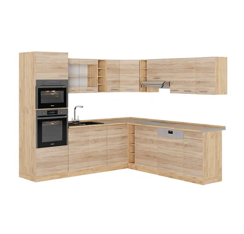 Vicco Winkelküche R-Line, Sonoma/Goldkraft Eiche 237 cm - Küchenzeilen - Funktionale L-Form mit höhenverstellbaren Füßen, ideal für individuelle Raumgestaltung und stilvolles Kochen.