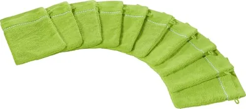 Erwin Müller Walk-Frottier Waschhandschuh 10er-Pack Mannheim Uni apfelgrün Größe 16x21 cm - schnell trocknend und extra saugstark, kuschelig weich, farbenfroh, 100% Baumwolle