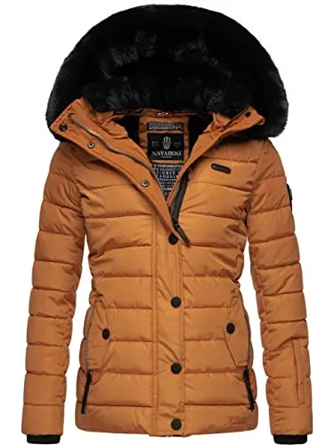 Navahoo Damen Winter Steppjacke Milianaa mit Kunstfell-Kapuze - Funktionsjacke mit abnehmbarer Kunstfell-Kapuze, warmem Teddyfell-Innenfutter und tailliertem Schnitt - ideal für kalte Tage und Outdoor-Aktivitäten!