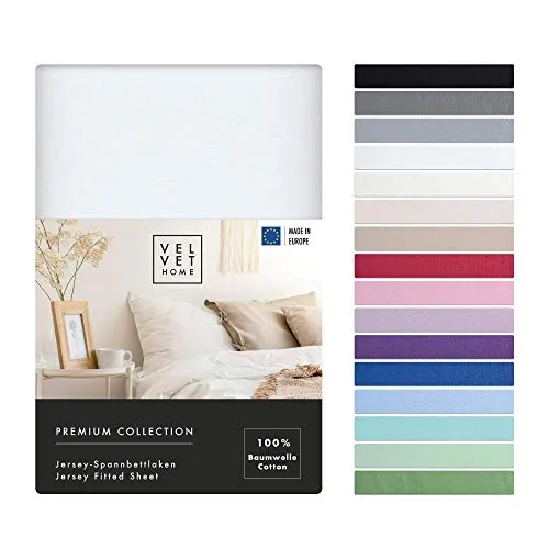 VelvetHome Spannbettlaken 120x200cm 100% gekämmte Baumwolle Made in EU Jersey Bettlaken 120x200 bis 25 cm Matratzenhöhe Spannbetttuch 120x200 Premium Qualität Schönen Farben Weiß 120 x 200