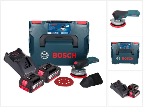 Bosch GEX 18V-125 Professional Akku Exzenterschleifer mit 2x Akku und Ladegerät - Handlicher Akku Exzenterschleifer mit bürstenlosem Motor für lange Lebensdauer. Ideal zum Schleifen größerer Flächen. Lieferumfang: 2x 5 Ah Akkus, Ladegerät und L-BOXX.