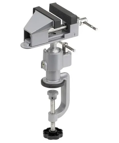 Meister Werkzeuge Schraubstock Mini Schraubstock 50mm Tischschraubstock 360° drehbar, inkl. Maschinenhalterung