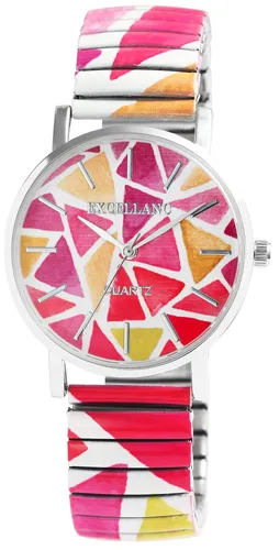 Excellanc Damenuhr mit Edelstahlzugband - Bunt - Damenuhr mit hochwertigem Quarzuhrwerk und flexiblem Edelstahlzugband, das hohen Tragekomfort bietet. Ein buntes Design macht sie zum perfekten Hingucker für jedes Handgelenk.
