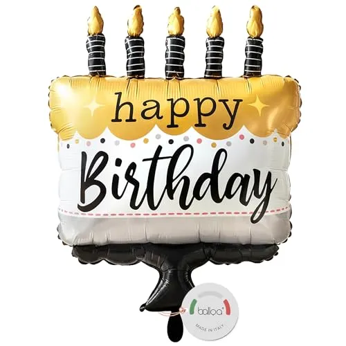 balloa Folienballon XXL Happy Birthday Torte, Helium Ballon Deko Schwarz Gold, Luftballon Geburtstag Partydeko, Geschenk zum Geburtstag für Kinder und Erwachsene, Geburtstagscake Birthday, 71cm