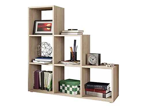 Mirjan24 Treppenregal Trio 011, 6 Fächer, Stufenregal, Aktenregal Bücherregal Standregal Aufbewahrung Regal Raumteiler, Dekoregal (Eiche Sonoma)