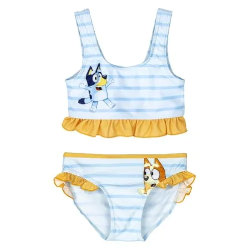 Bluey Kinderbikini - Blau und Gelb - Größe 2 Jahre - Badeanzug für Mädchen - 85% Polyester und 15% Elastan - 210 g/qm - Schnell trocknend - Original Produkt entworfen in Spanien