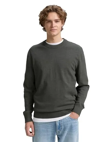 TOM TAILOR Denim Herren Pullover 1042509, 38804-Green Grey Mouline, XL - Herren Pullover aus weicher Baumwolle mit Rippbündchen, ideal für den Herbst & Winter. Basic Fit und angenehmer Tragekomfort durch hautfreundliches Material.