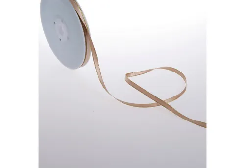 Deko AS Dekoband Double-Face Satin mit Goldkante - beige - 6mm - 50m - 32106 59