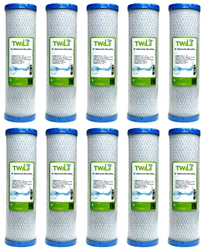10x TWaLa Aktivkohleblockfilter 10 Zoll - Wasserfilterkartuschen für Trinkwasser, ideal zur Geschmacks- und Geruchsneutralisierung, hohe Kapazität von ca. 8.000 Litern für sauberes Wasser.